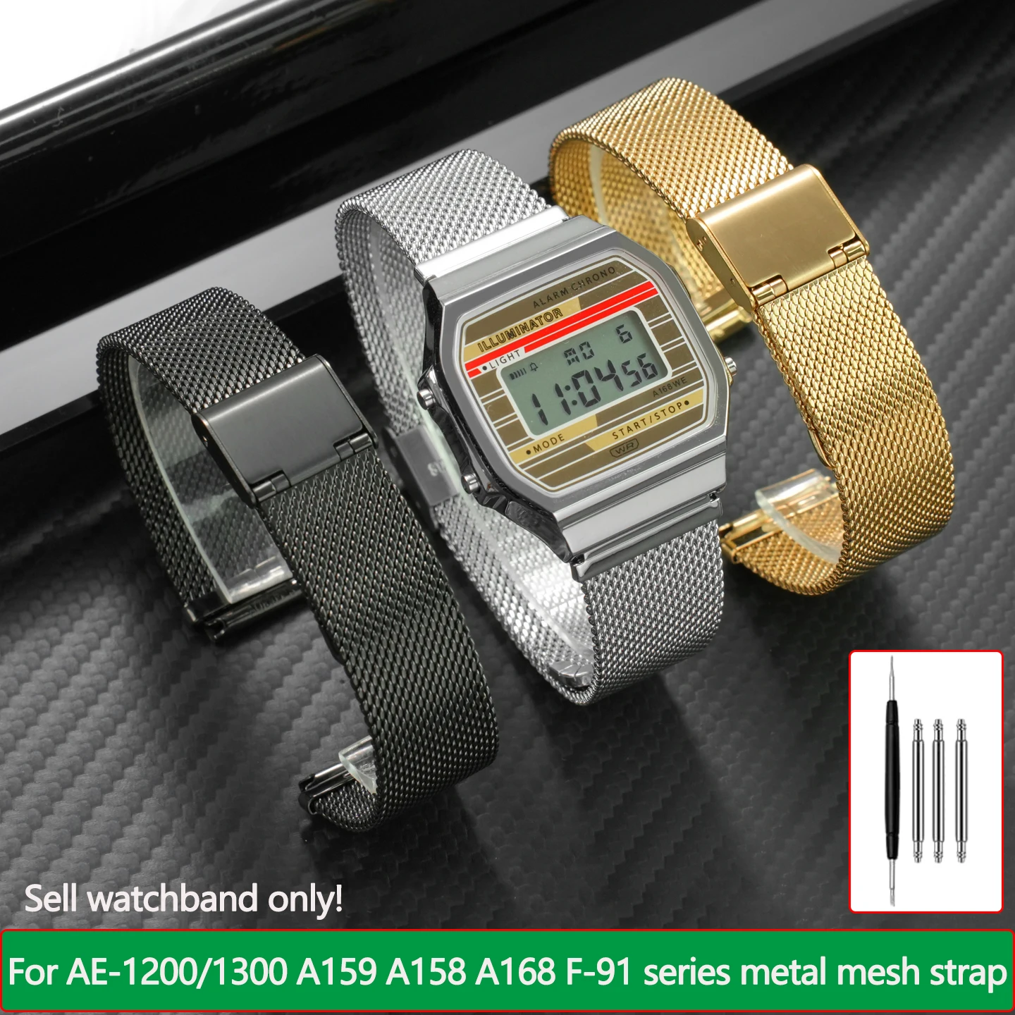 For Casio Small Square Metal Strap A159W A158 LA680 AE-1200/1300 W-216 A168w/F91 AQ-230 AEQ-110 men‘s Stainless Steel Watchband