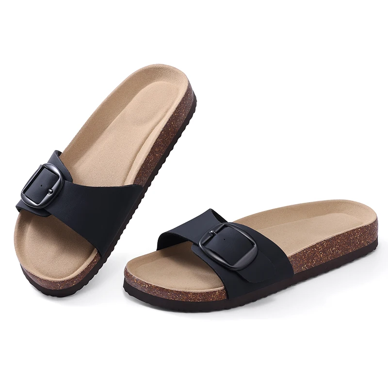 Bebealy Neue Damen-Hausschuhe aus PVC-Material mit Metallschnalle, atmungsaktive Sandalen, bequeme Outdoor-Strand-Hausschuhe