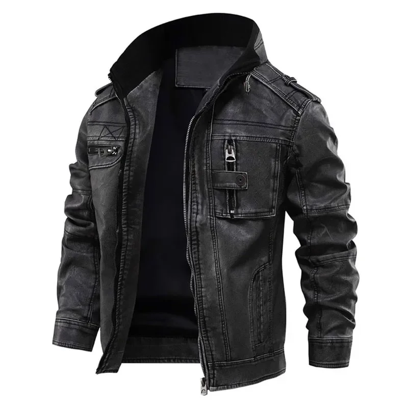 Men's Leather Clothing for Autumn and Winter. Fashionable Young Men's Stand-collar Distressed Personalized Street Leather Coat