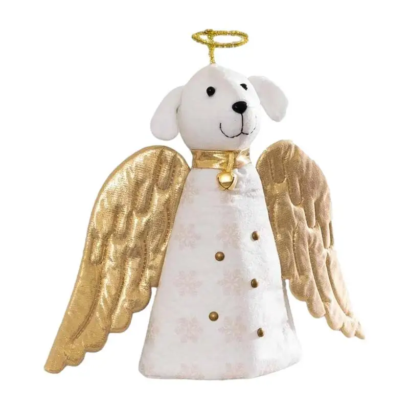 Christmas Angel Dog Tree Topper Creative Puppy Hangable Treetop Hat with Golden Wings Christmas Tree Festival Party Decoration