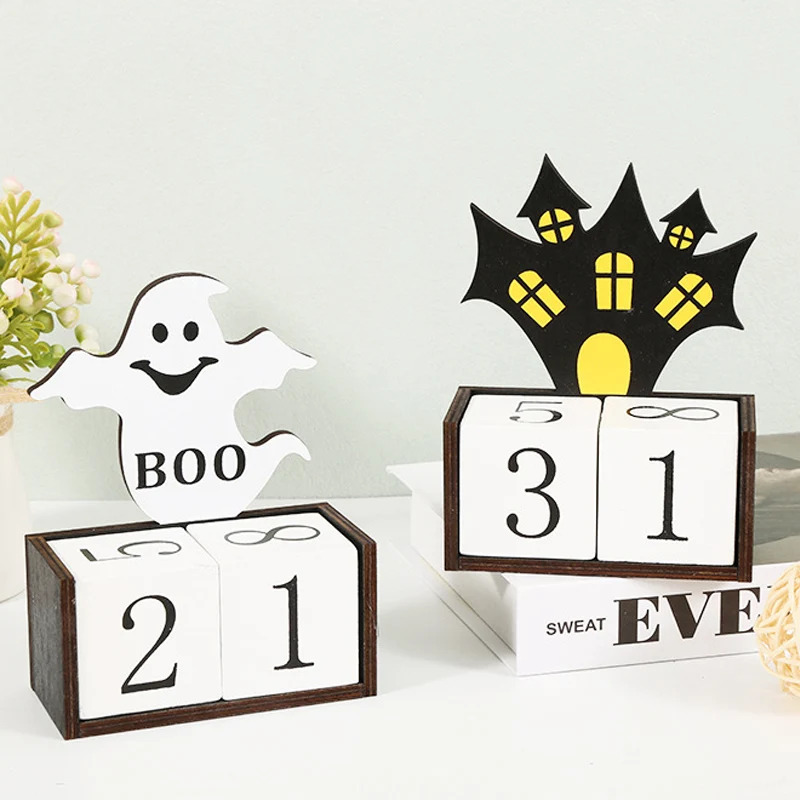 Halloween Wooden Countdown Calendar Halloween Advent Calendar Handmade Pumpkin Ghost Castle Tabletop Decoration Festival Props