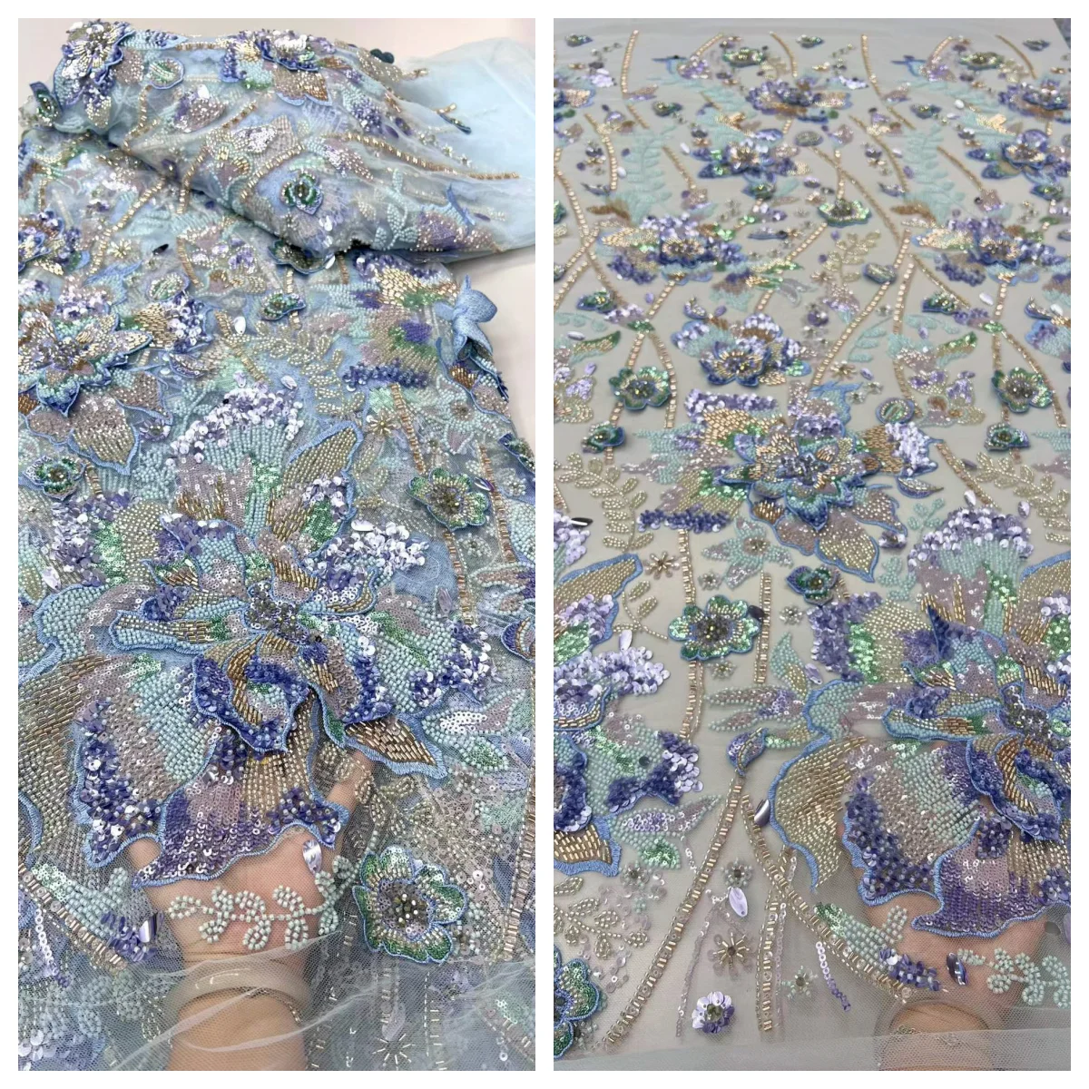2026 African Heavy Beaded Lace Fabric Nigerian Embroidered Sequins Groom Wedding Party Dress Sewing High Quality 5 Yards