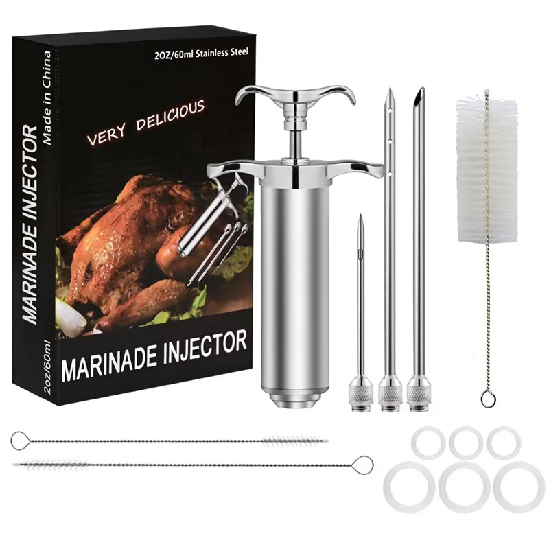Kit Inyector de Marinada de Acero Inoxidable de Grado Alimenticio para Carne, Salsas y Condimentos para Asar Pavo y BBQ, Aguja de Saborización, Accesorio de Jeringa de Cocina