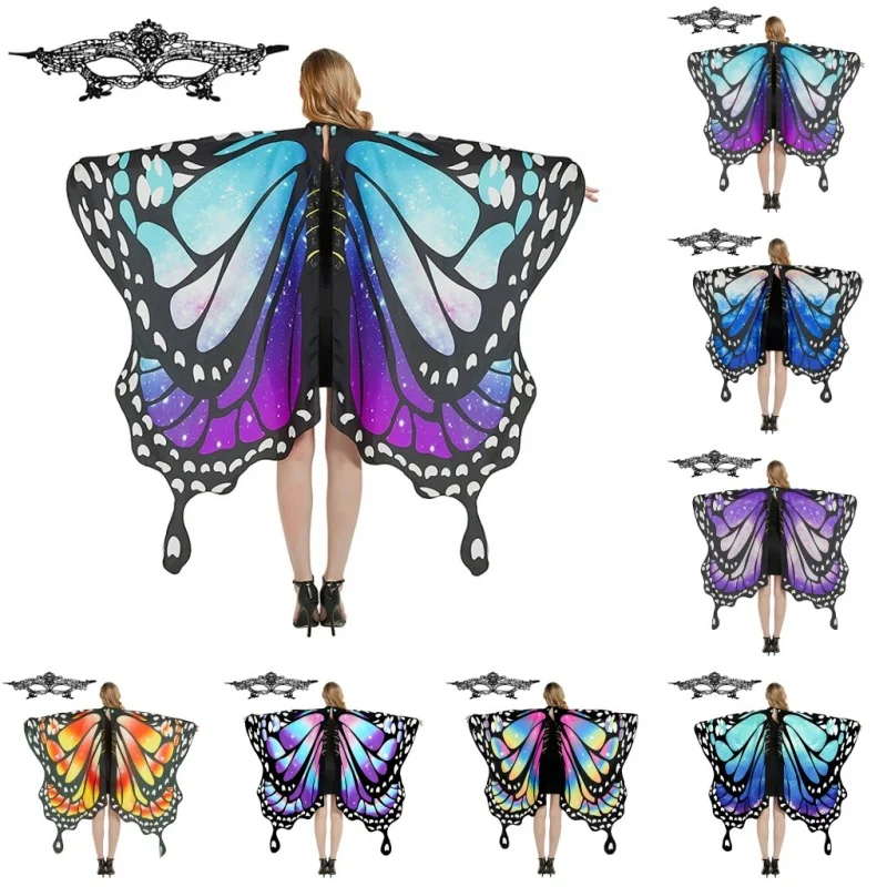 

Women Stage Performance Dress-up Butterfly Printed Wings Cape Shawl Fancy Costumes Role Play Props Halloween Cosplay Dance Cloak