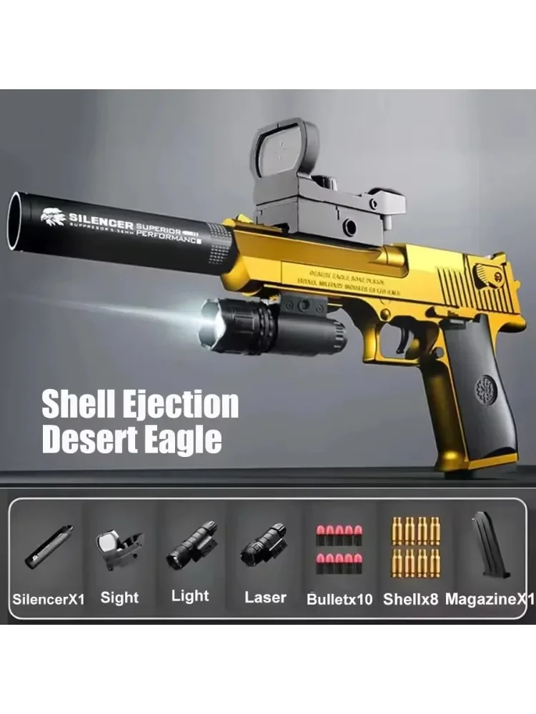 Mechanisch automatisch Desert Eagle airsoft speelgoedpistool met hulsuitwerping, continu schieten, zachte kogels voor kinderschietspel - afbeelding 2