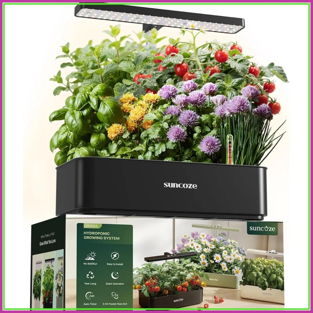 

Hydroponics Growing System Kit 12 Pods,24W LED Grow Light Indoor Garden,4L Water Tank with Quiet Pump, Adjustable Height Planter