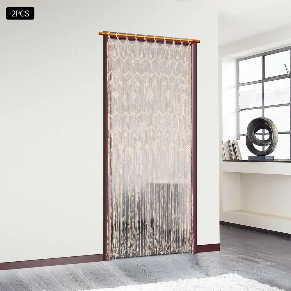 2 x 100% Hand-woven Rustic Woven Window Door Curtains Bohemian Style Curtain Decor Large Macaron Room Dividers Wedding Backdrops