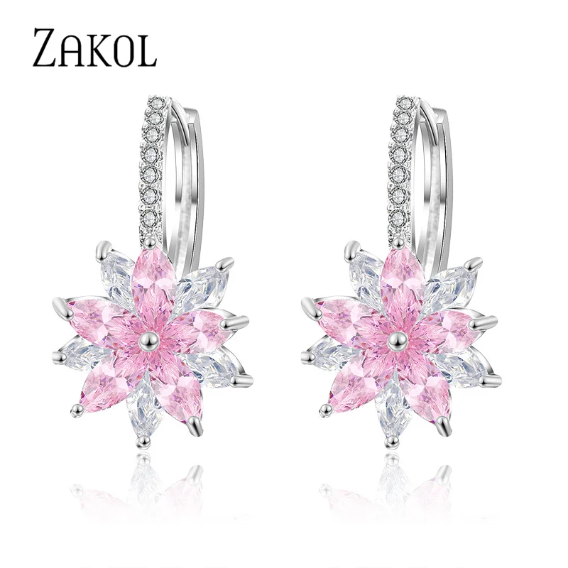 ZAKOL Cute Romantic Lovely Clear Stone Flower Convenient Simple Earrings Copper Cubic Zirconia For Women Party Jewelry EP2120