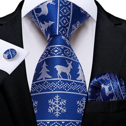 2023 Blue Christmas Ties for Men Family Party Accessories 8cm Tie Set Gift Handkerchief Cufflinks Wholesale Dropshipping