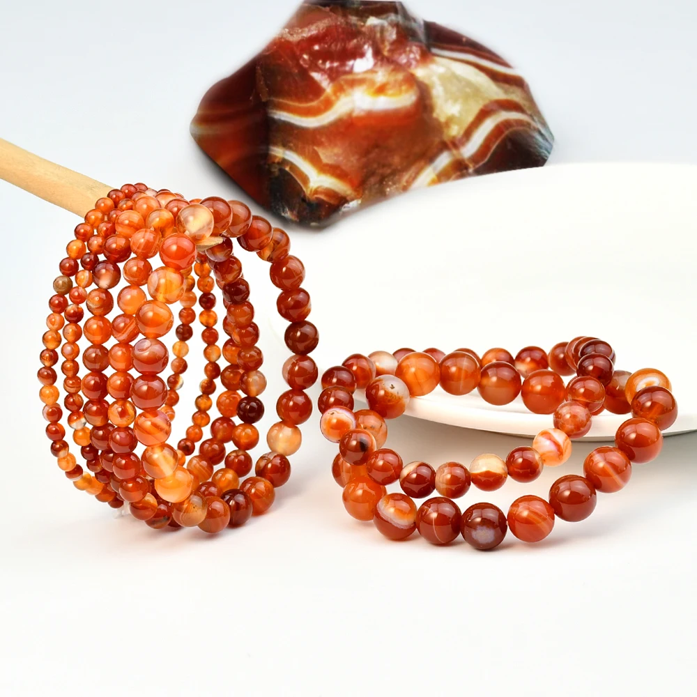 Red Sardonyx Carnelian Bracelets Classic Natural Stone Round Beads Elastic Hand String