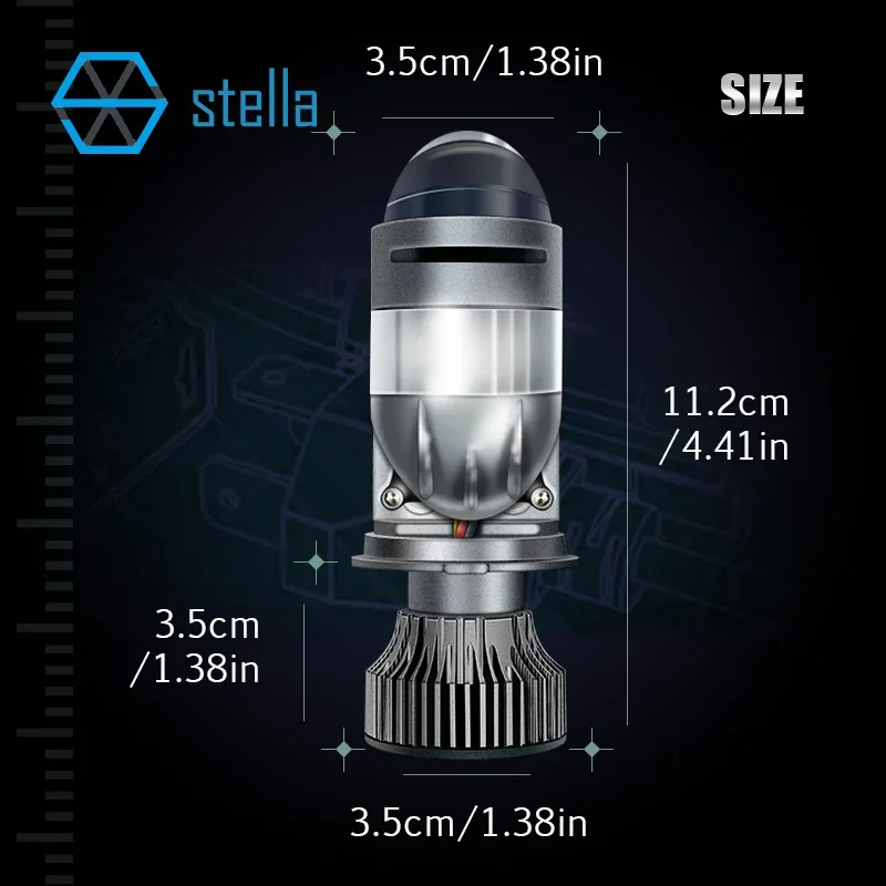 Stella Двойная линза/одинарная линза H4 Светодиодная лампа для проектора дальнего/ближнего света Высокая мощность 110 Вт 18000 лм 2 чипа для