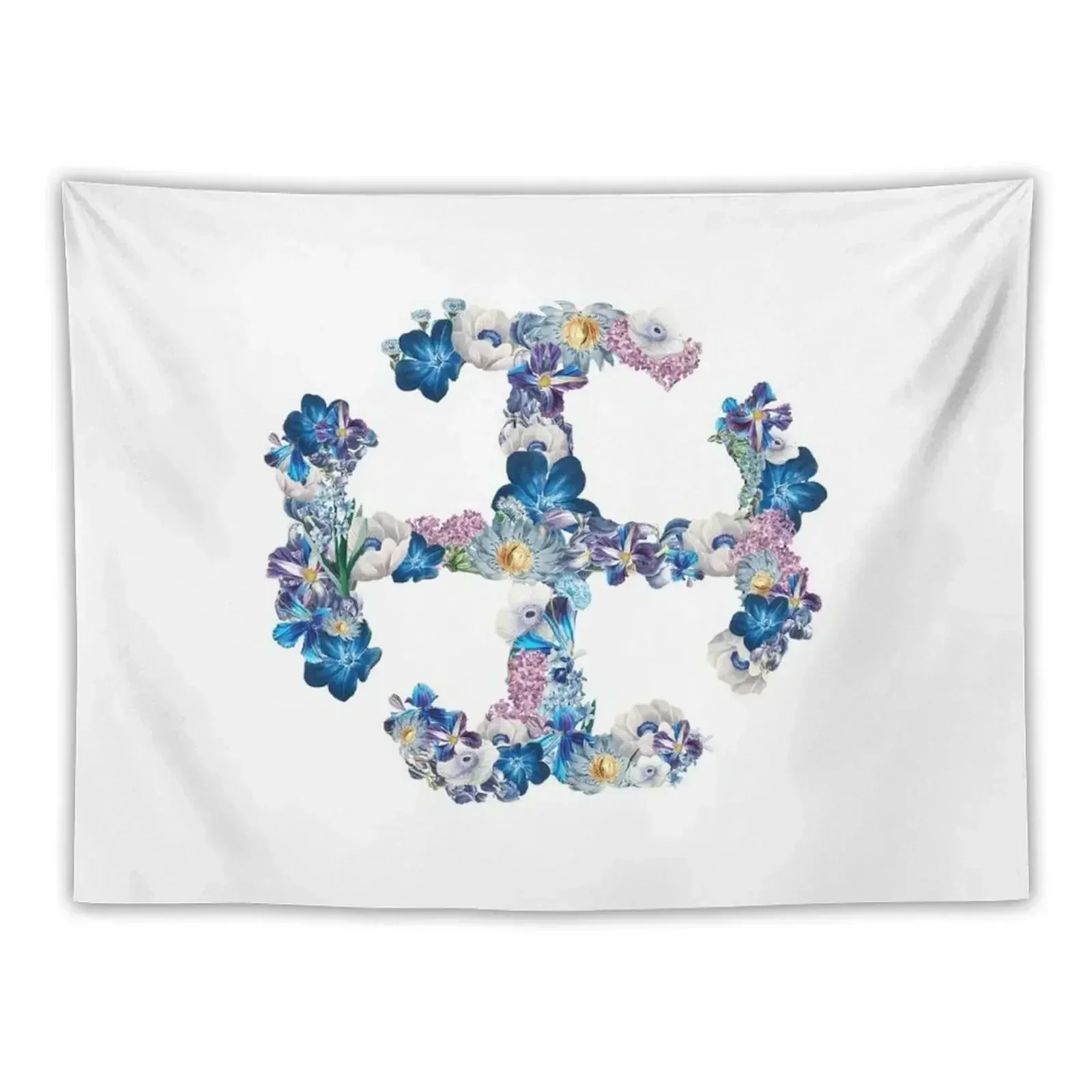 

blue floral french cross Tapestry Aesthetic Home Decor Mushroom Tapestry