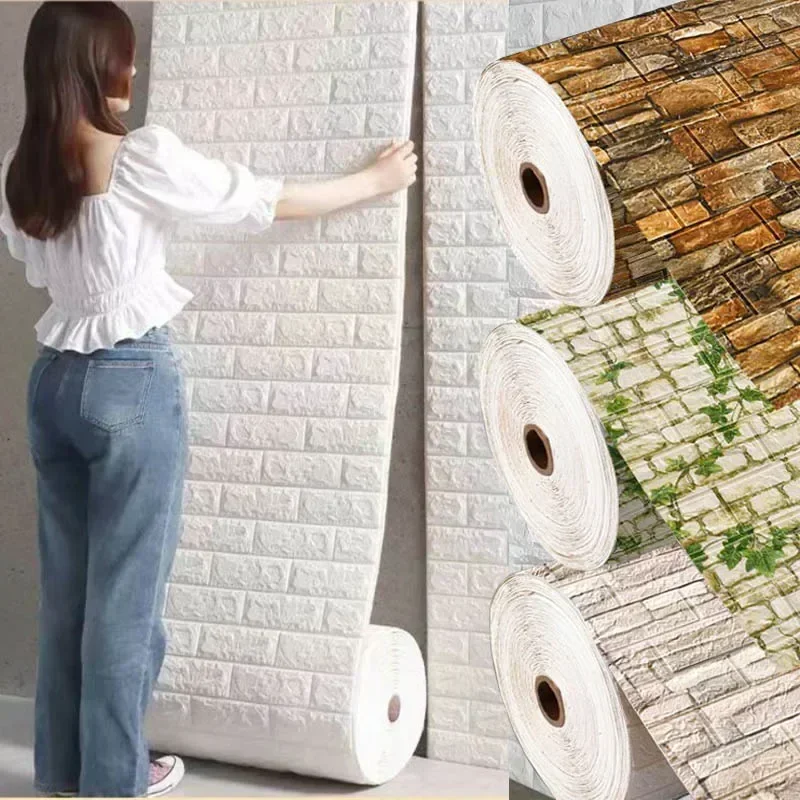 70cm * 1m 3D Brick Pattern Wall Sticker pannello autoadesivo impermeabile soggiorno carta da parati decorazione della casa