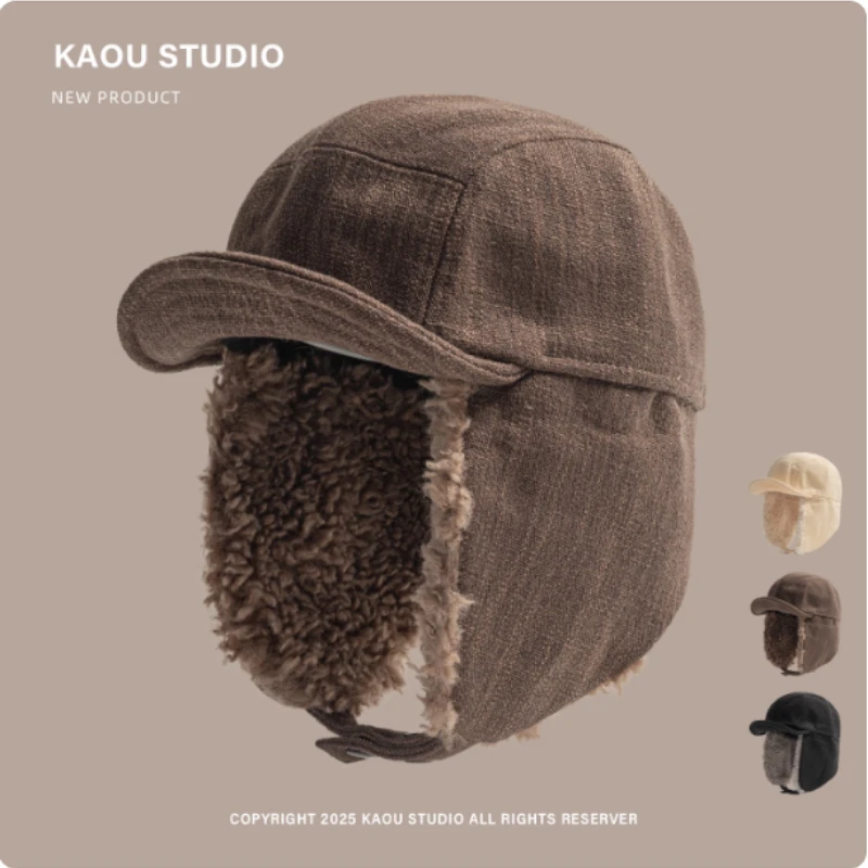 

Новая простая вельветовая шапка Lei Feng в стиле ретро для мужчин и женщин, зимняя уличная теплая защита ушей, утолщенные шапки-бомберы для верховой езды, летающие шапки-бомберы