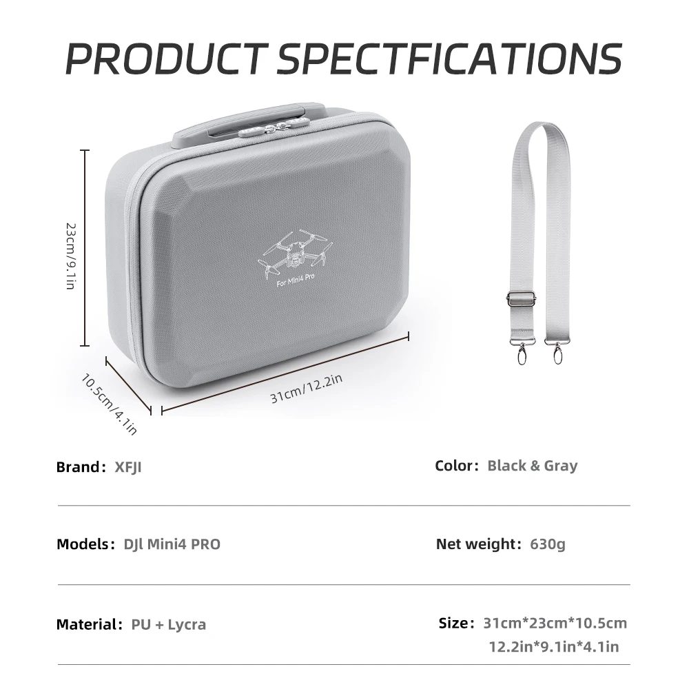 XFJI Tragetasche Kompatibel mit DJI Mini 4 Pro PU-Leder Reisetasche Geeignet für Mini 4 Pro RC2/RC-N2 Drohnen-Zubehör – Detail 11