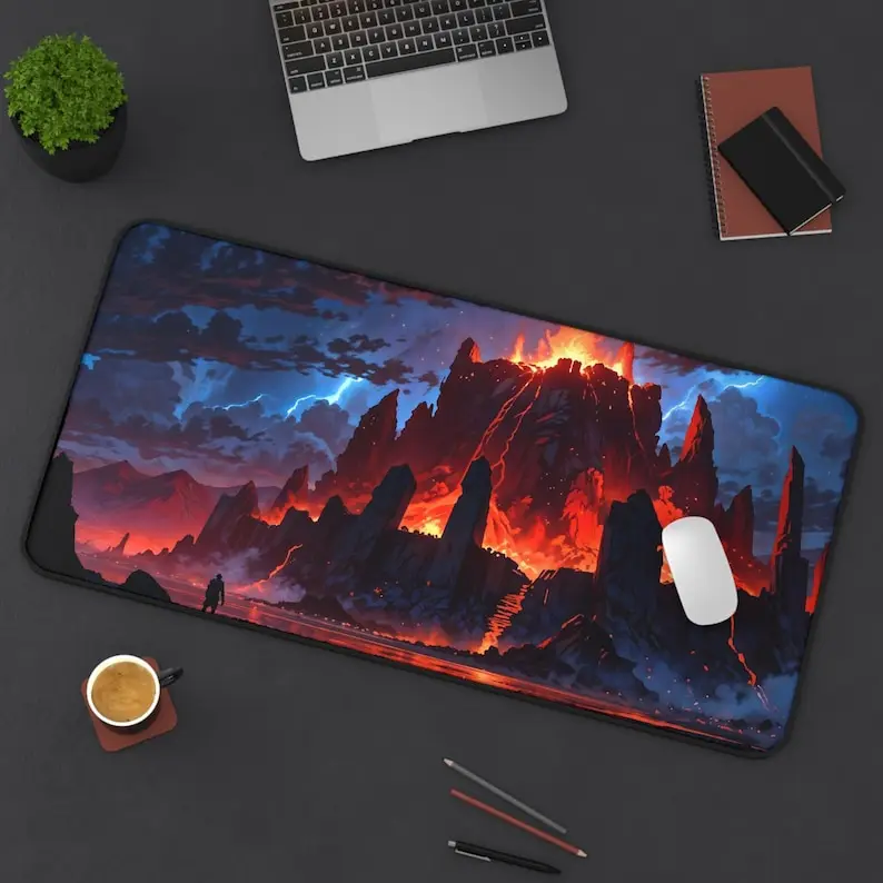 

Lava Castle Pattern Table Mat, Game Dark Gothic Style Mouse Pad,XXL Non-slip Waterproof Mouse Pad, Perfect Gift for Players