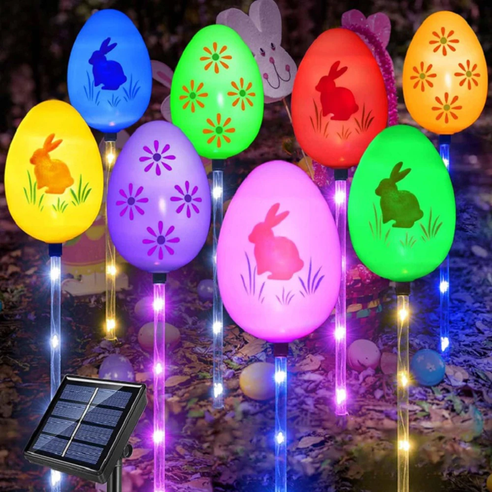 Solar Easter Eggs Bunny Light Garden Stake Light Decorative LED Yard Stake Light Festival Landscape Light for Outside Ornaments