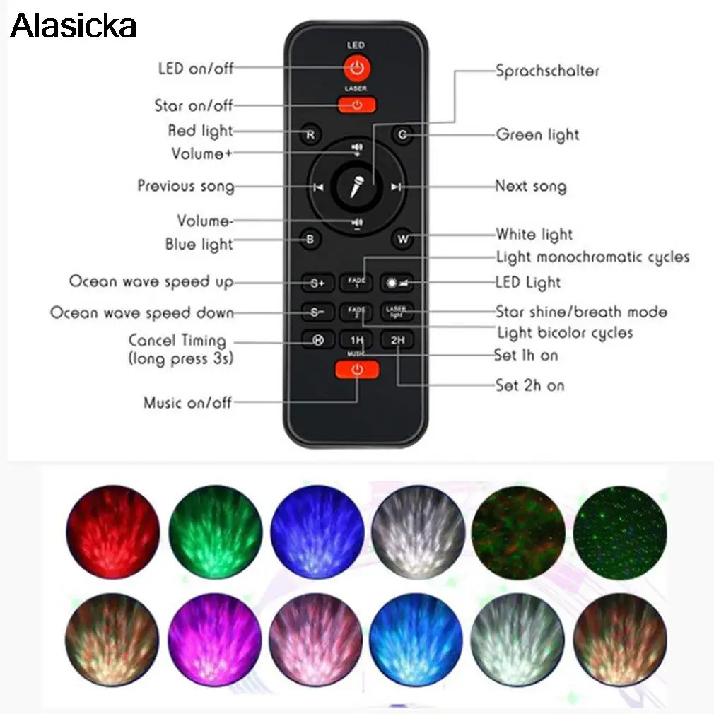 LED Star Projector Night Light Galaxy Starry Night Lamp Remote Control Ocean Wave Projector Remote Control