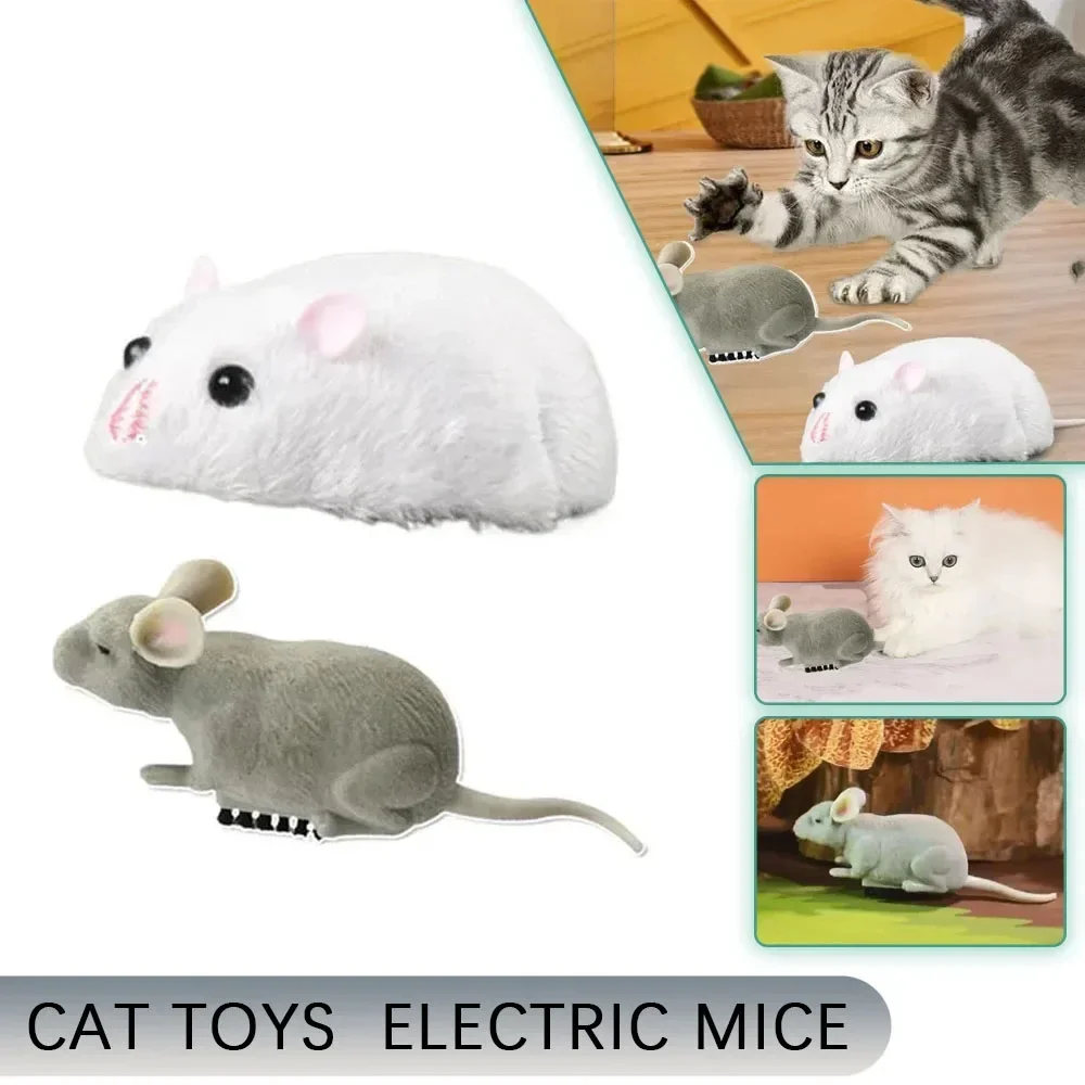 Pet Interactive Toy Battery Powered Plush Mouse, Electric Mouse Toy Cat Toy, Vibrating Crawling Automatic Escape Robot