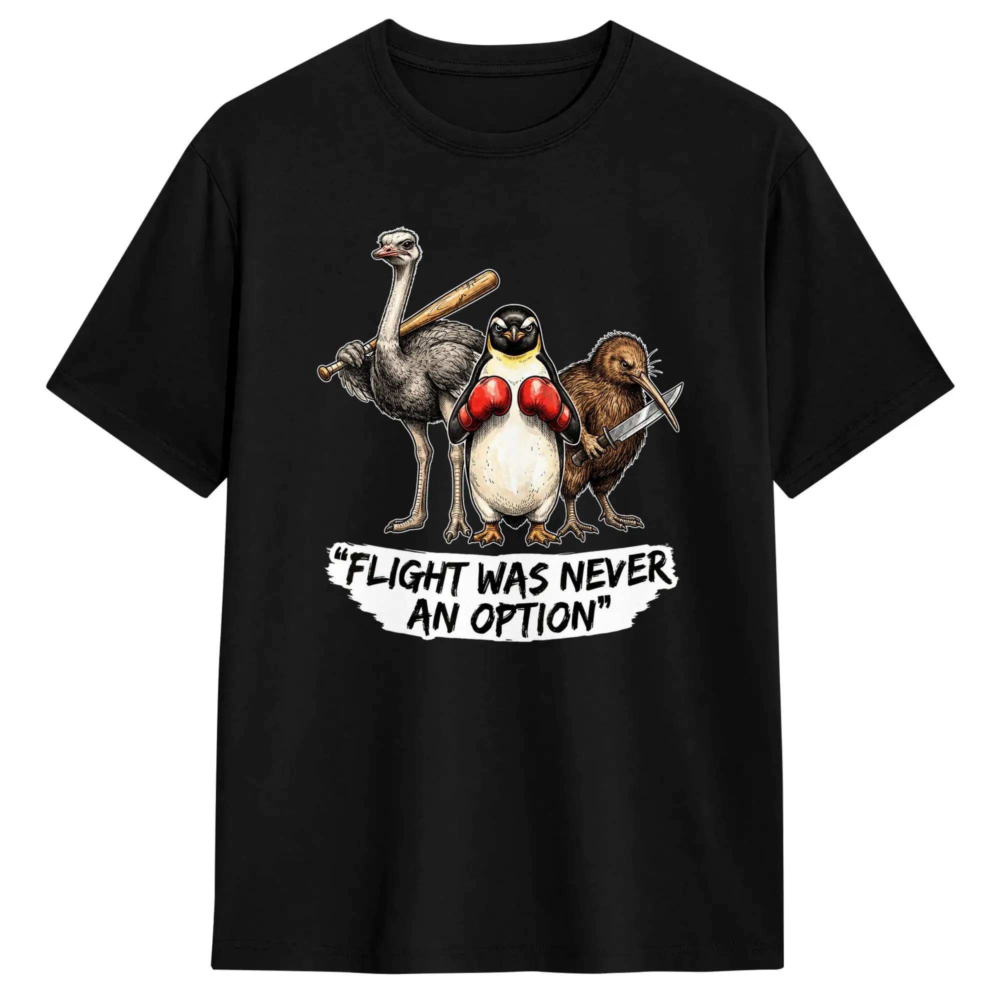 Flight was Never an Option Tactical Penguin Funny Bird Meme T Shirt Summer  100 Cotton T Shirts For Men Tee Shirt Short-Sleeve