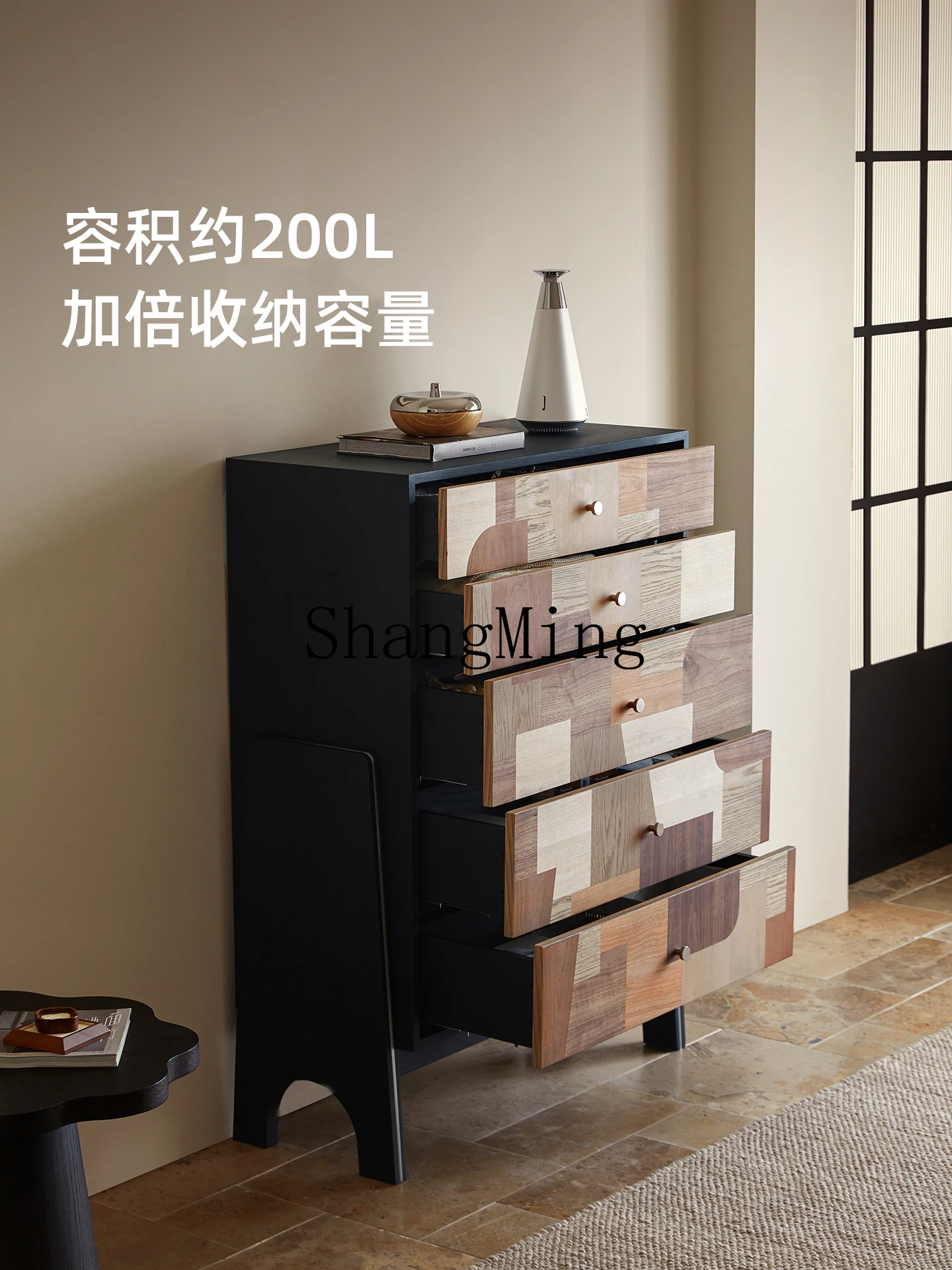 

FG solid wood chest of drawers simple modern bedroom storage cabinet bedside cabinet retro standing medieval locker