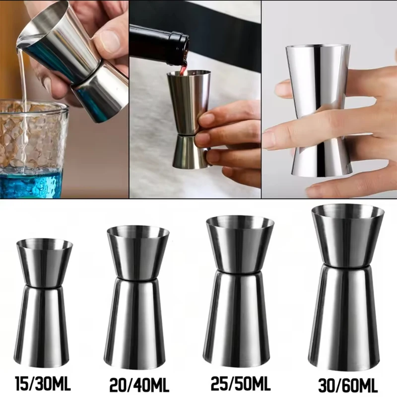 Herramientas de barra, tazas medidoras de acero inoxidable, cocteleras, herramientas de medición, bebidas de doble aguja, capacidad de Alcohol, botellas para batir