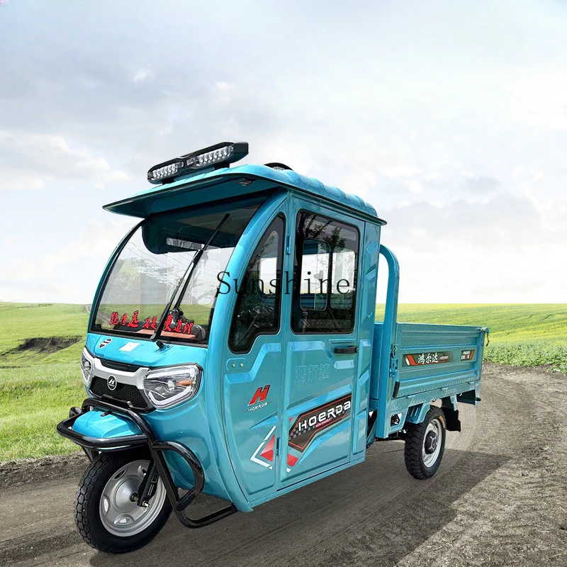 Semi-enclosed electric tricycle, gasoline-electric dual-purpose adult family car with shed