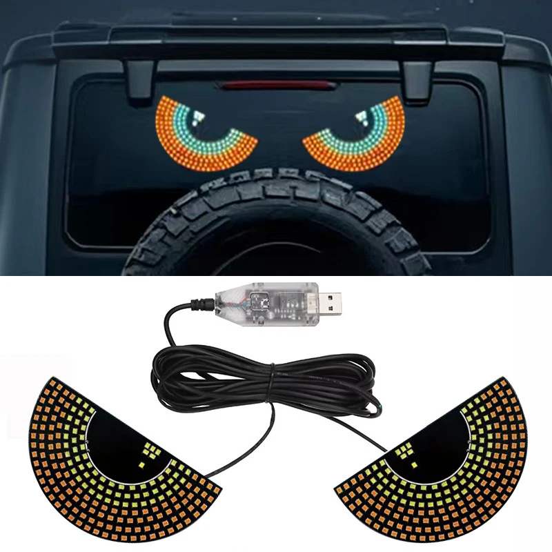 

2PCS LED Signal Lights Flashing USB Devil’s Eyes Car Expression Strobe Warning Light For Car Windshield Glow Flexible LED Panel