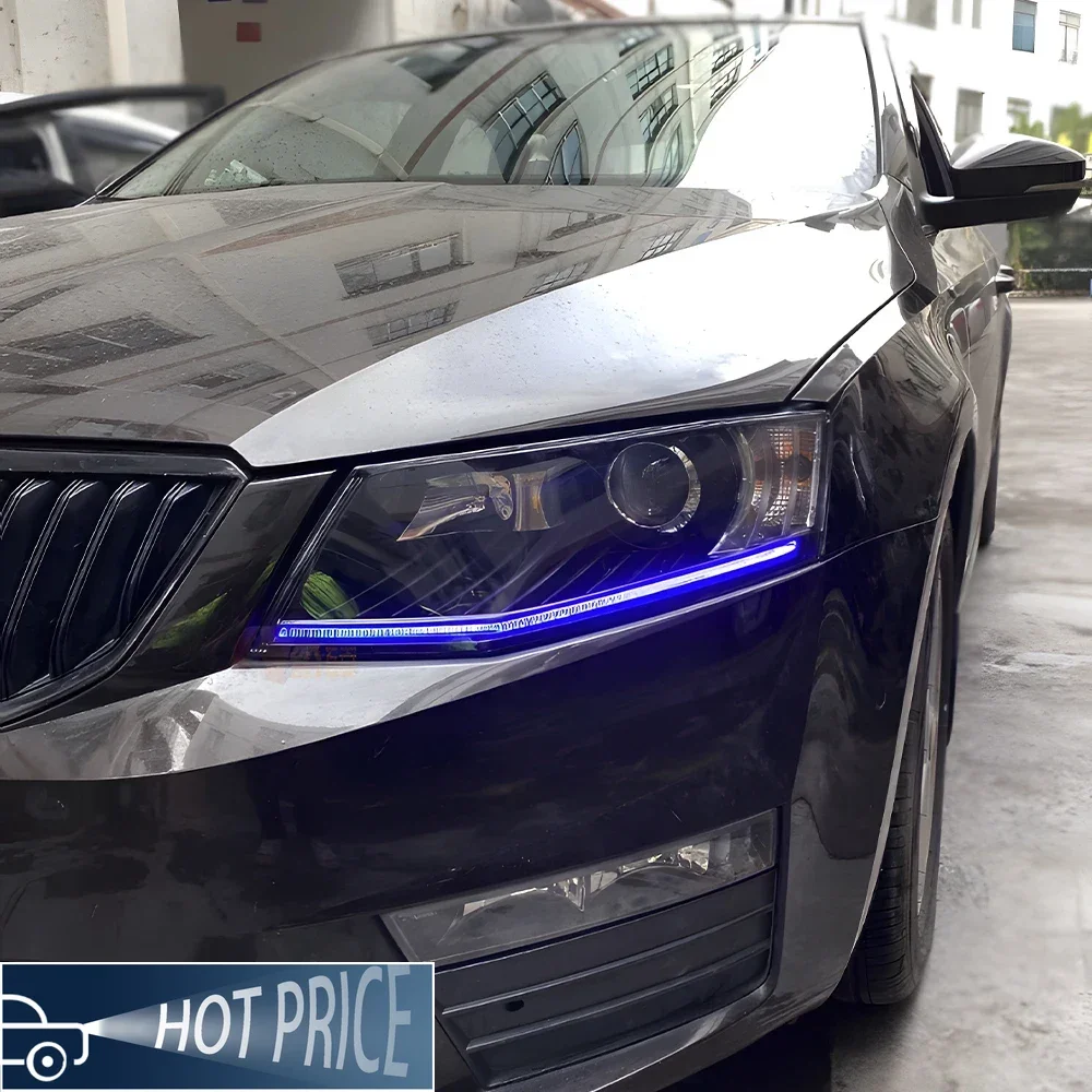 

Для Skoda Octavia 2015-2017 автомобильные передние фонари, светодиодные автомобильные фары в сборе, обновленный динамический бифокальный объектив проектора, автомобильные аксессуары