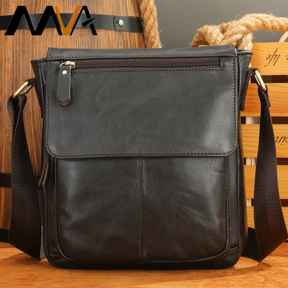 MVA Vintage Leather Men\'s Shoulder Bag Small Casual Crossbody Bag Shoulder Leather School Travel for iPad 9.7 Inch Bolsas    819