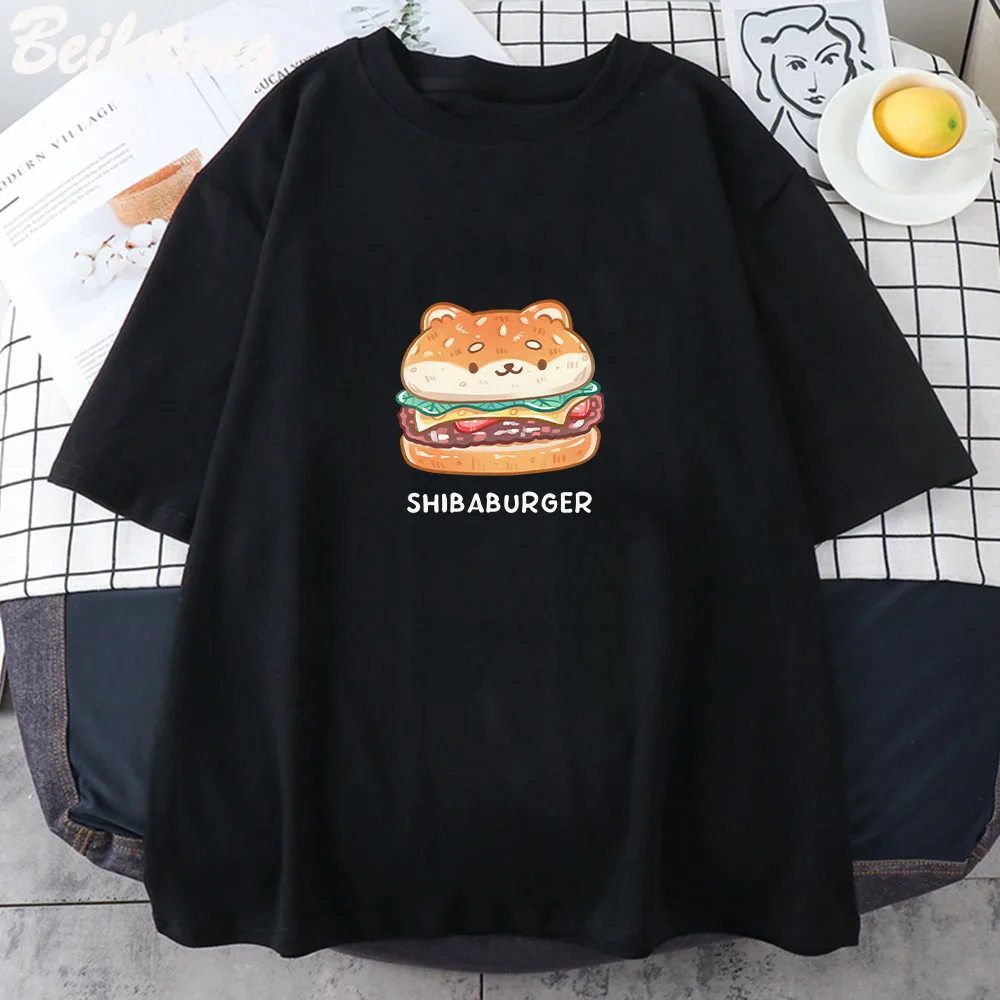 Shiba Burger Classic T-Shirt Cartoon Men Women Manga 100% Cotton T-shirts Men's Summer Tee Shirt Male Streetwear Clothes Vintage