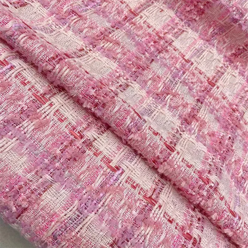 Pink Classic Style Tweed Fabric, Outer Clothing, Textile Suit Fabric, Monochromatic Fabrics for Wedding Jersey, Knit Warp, 2024