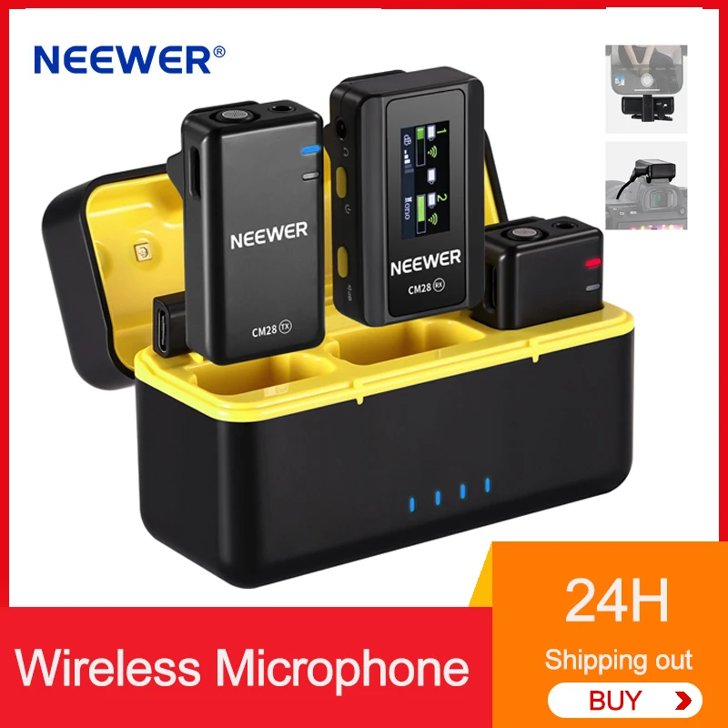 NEEWER CM28 Wireless Lavalier Microphone System with Charging Case Audio Lapel Mic Compatible For iPhone/Android/PC/Camera