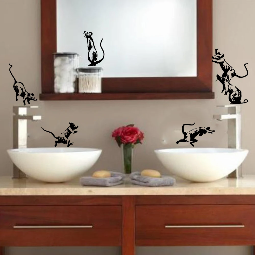 5 pezzi Banksy Toilet Rats Wall Sticker Bagno Doccia Mouse Street Art Wall Decal Vinile Home Decor