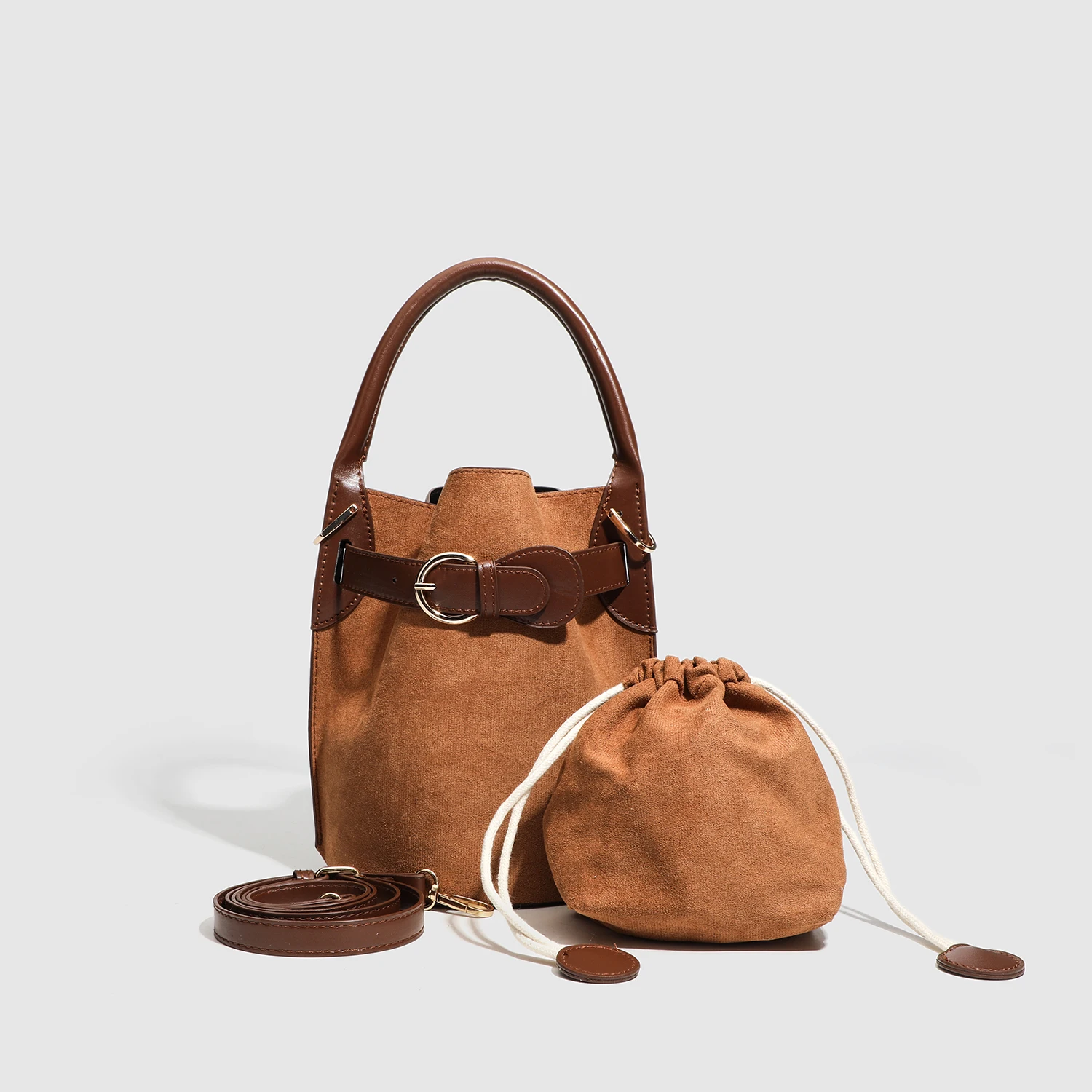 

Сумка-ведро из искусственной замши для женщин, роскошная дизайнерская сумка и кошелек, новинка 2023 года, винтажная простая маленькая сумка через плечо для поездок на работу