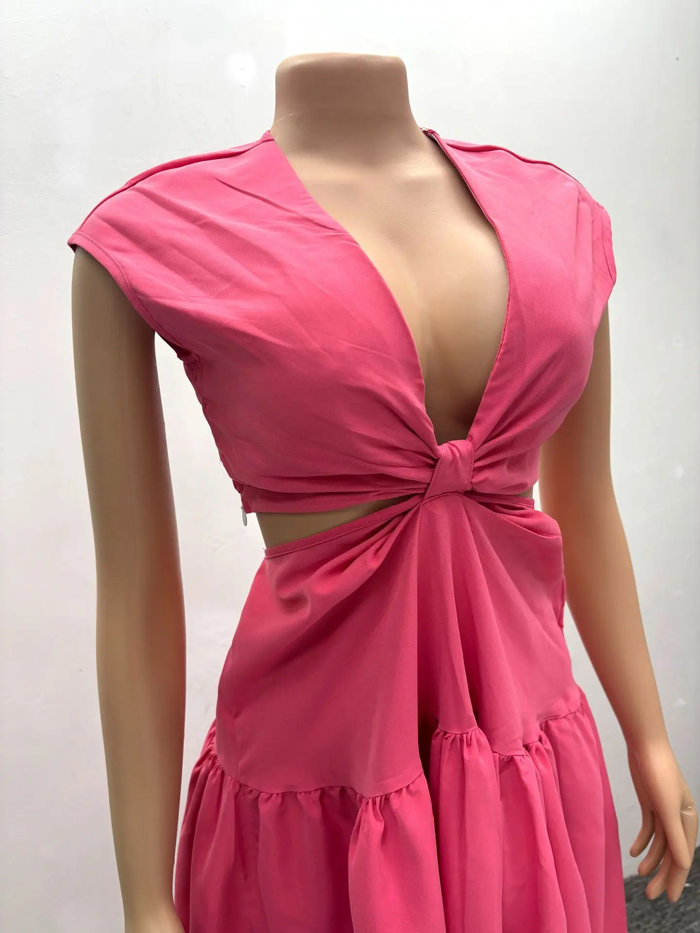 Pink Dresses Women Dress A Line Crop Cut V Neck Sleeveless Ankle Length Empire Waist Slight Strech Loose Elegant 2025 Summer
