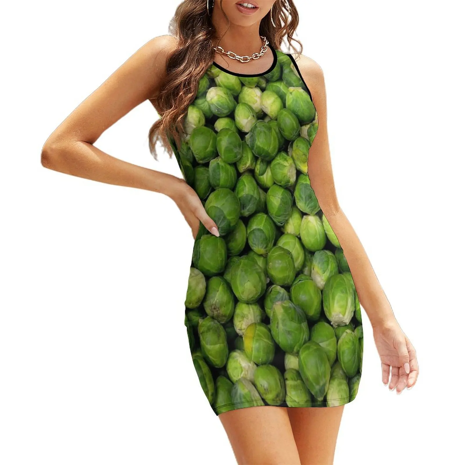 YUK! Bruxelles Sprouts - Robe au chou de Bruxelle Oui, mini-jupe et t-shirt sans manches, robes d'été pour femmes