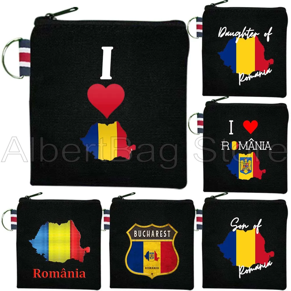 

Bucharest Romania National Flag Romanian Map Cute Gifts Canvas Coin Purse Bag Small Square Key Storage Card Bag Wallet Pouch