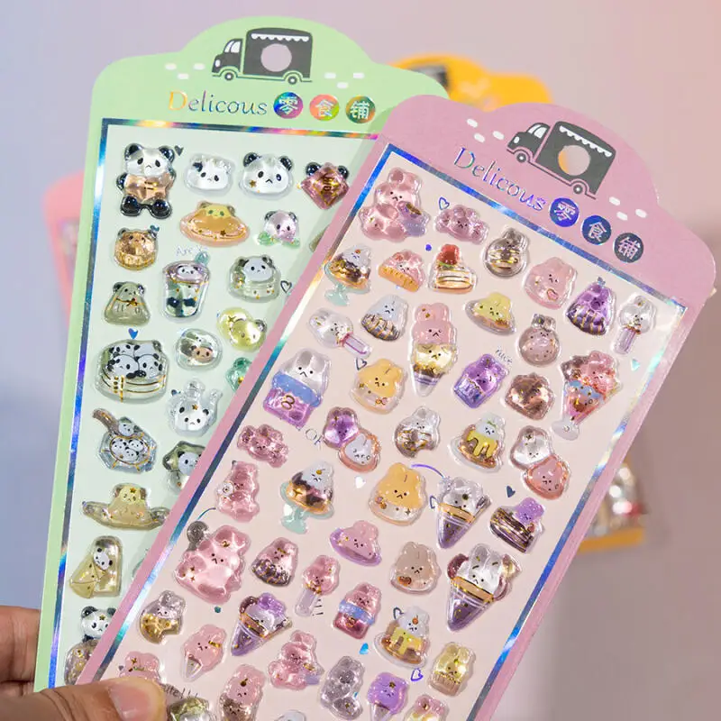 

Cartoon Japanese Style 3D Relief Sticker Panda Snack Shop Cute Crystal Sticker Scrapbook Diy Children's Handmade Puzzle Toys