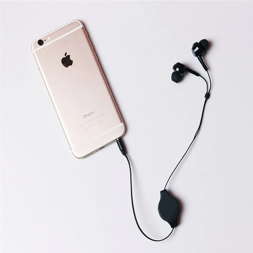 3.5mm Portable Retractable Cable In-Ear Earphone Easy to Carry Headset Extendable Wire Earphone Straight Insert for MP3 Phone