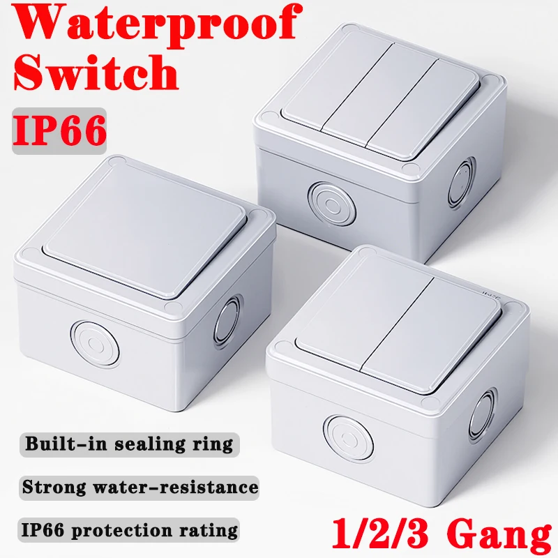 IP66 Weatherproof Outdoor Wall Push Button Switch 1/2/3 Gang 16A Waterproof Dust-proof Power Switch for Home and Garden