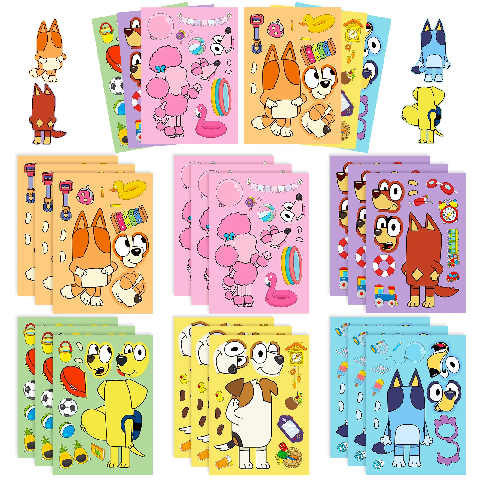6 pièces/ensemble Bluey autocollant Anime dessin animé chien Puzzle autocollants mignon enfants bricolage couleur Puzzle éducation autocollants enfants drôle jouets cadeau