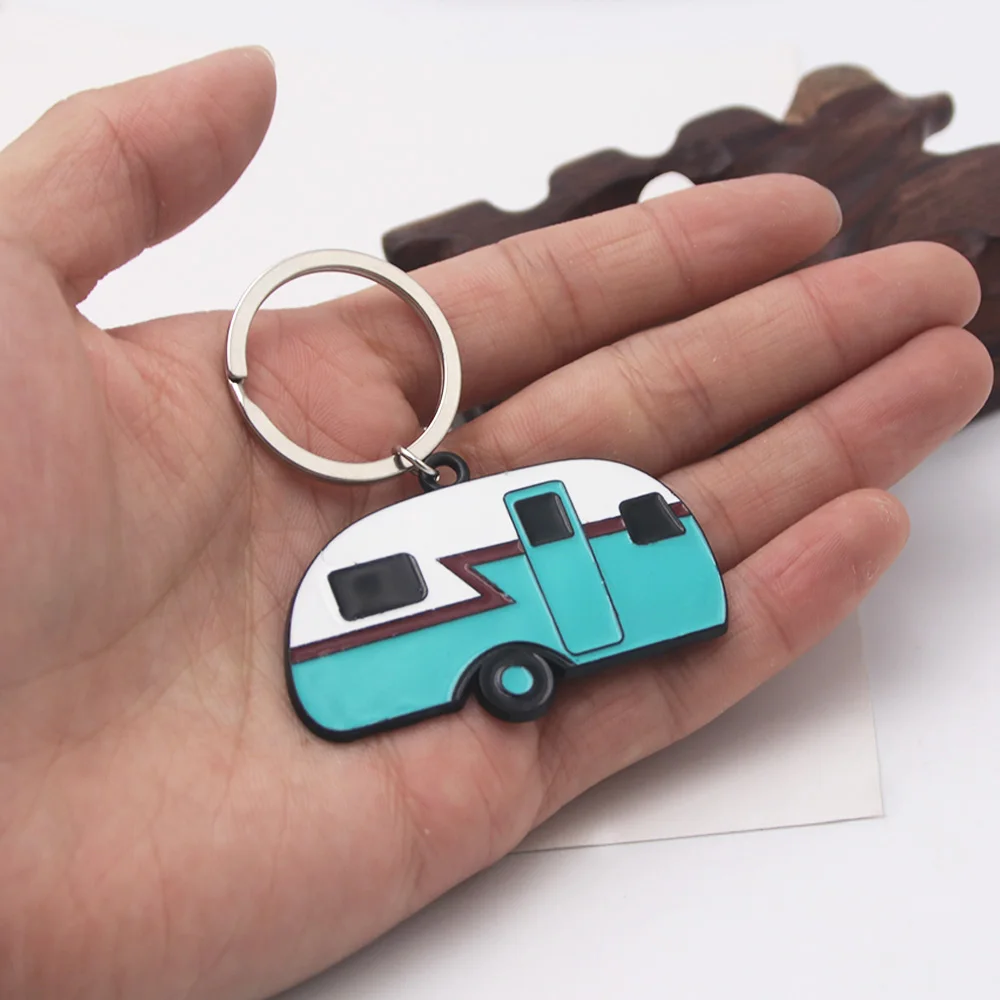 Cute Camper Keychain Camping World Van Car Pendant Key Chain For Women Men Keyring Jewelry Travel Souvenir Gift