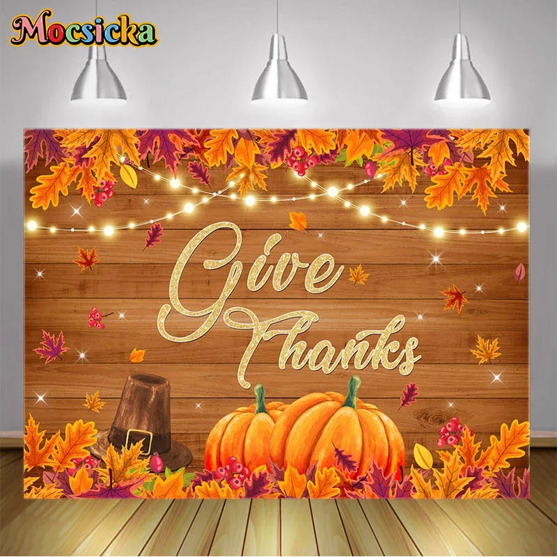 

Fall Festival Backdrop Thanksgiving Autumn Happy Hat Pumpkin Rustic Wooden Maple Leaves Harvest Time Family Party Decoration