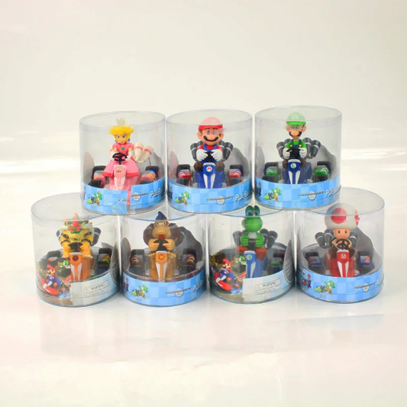 Super Mario Anime Karting Luigi Yoshi Donkey Kong Racing Car PVC Model Toys Pull Back Car With Box Collectible Kids Gifts