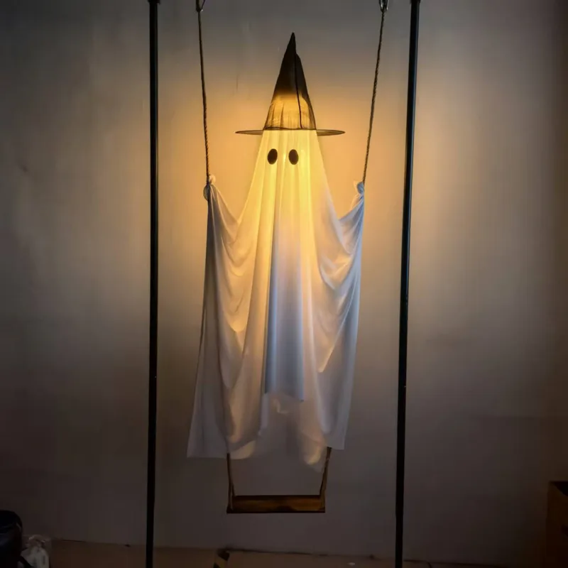 Halloween LED Illuminated Hanging Ghost Swing Decoration Outdoor Porch Yard Garden Party Lighted Ghost Prop Home Decor
