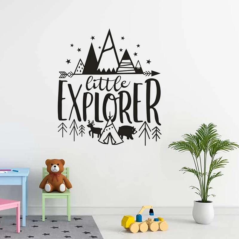 Kids Room Décor Little Explorer Design Wall Decals Bear With Tents Vinyl Wall Sticker Kids Adventure Wall Murals Decor