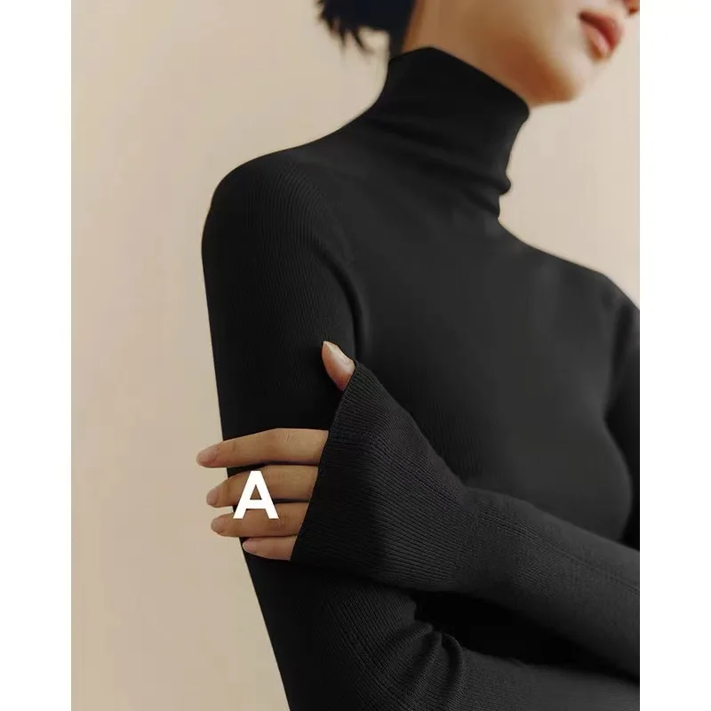 

Autumn And Winter French Black Pile Neck Collar Wool Knitwear Women's Western Style Underlay Sweater High Grade Top