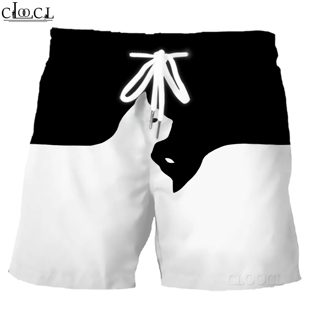 HXFashion Shorts Animals Black White Cat 3D Printed Casual Pants Elastic Pockets Sports Shorts Men Clothing Dropshipping