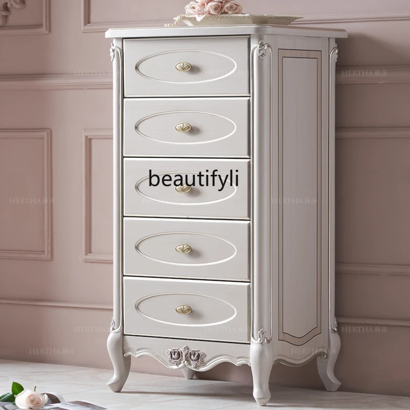 

French Furniture Wood Carved Chest of Drawers Retro European Style Storage Cabinet Bedroom Wall